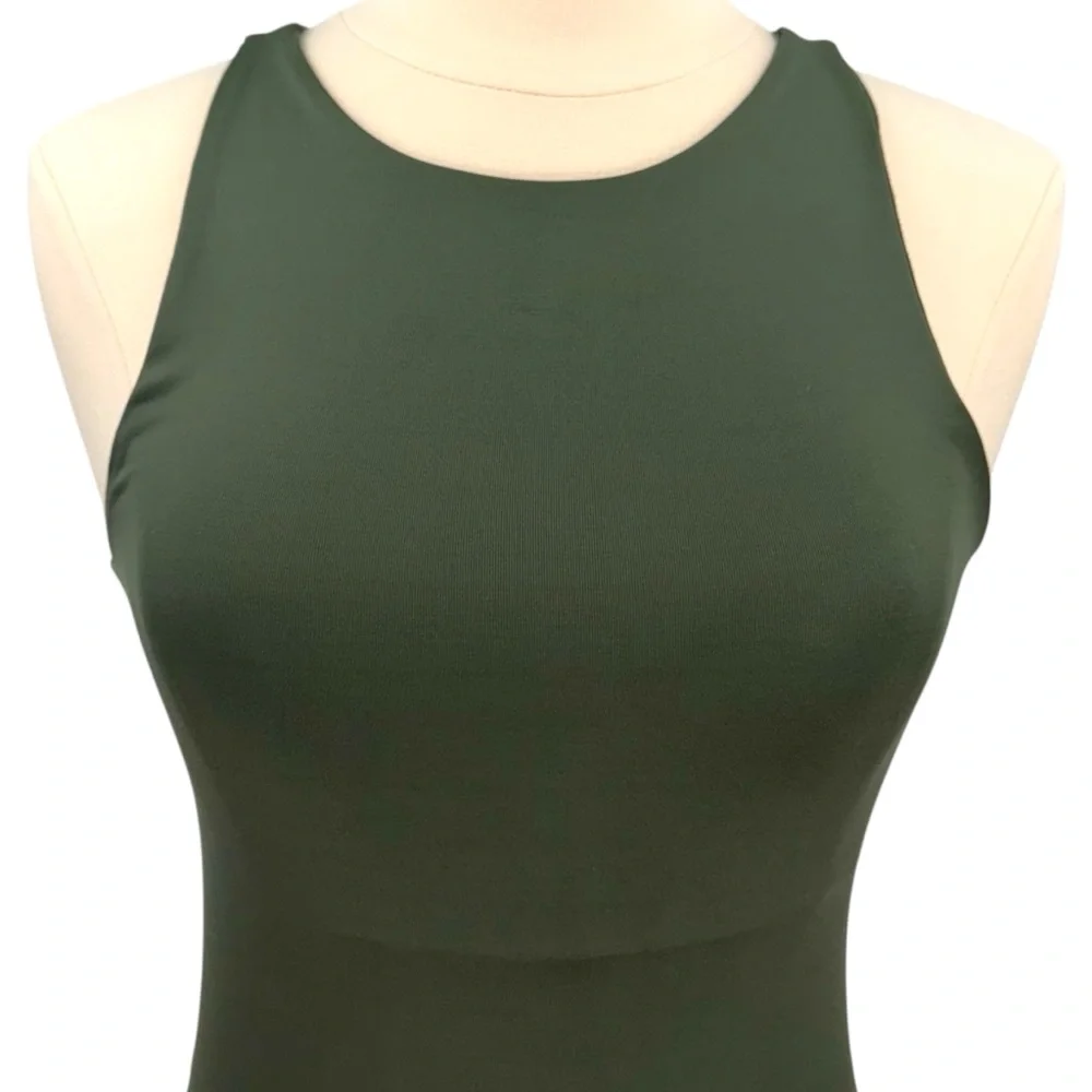 Francesca’s GB Fashion London Army Green High Neck Sleeveless Brief Cut Bodysuit - Picture 3 of 16
